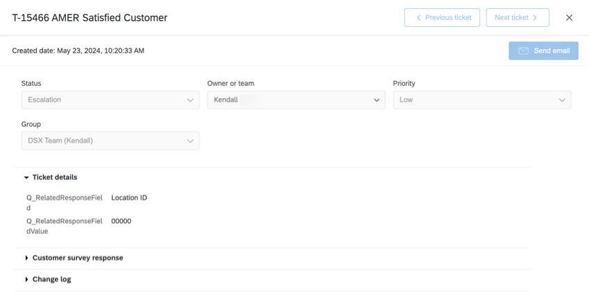 チケットの様々なフィールドがグレーアウトしている