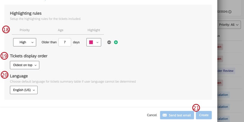 Surligner les options, puis loption de création de ticket