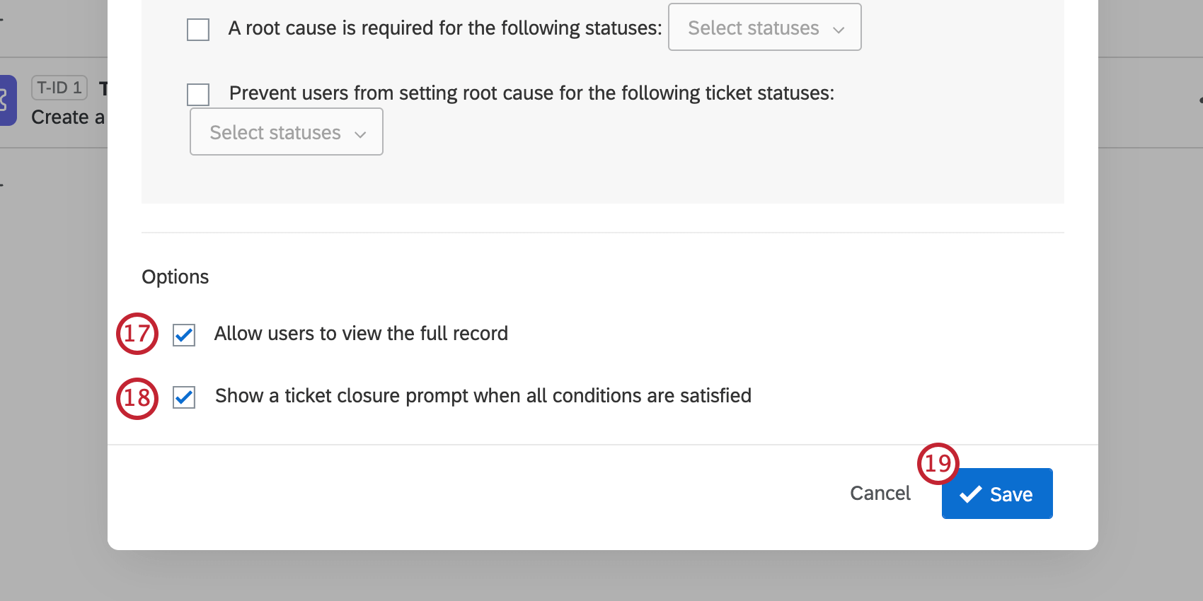 Options in ticket task