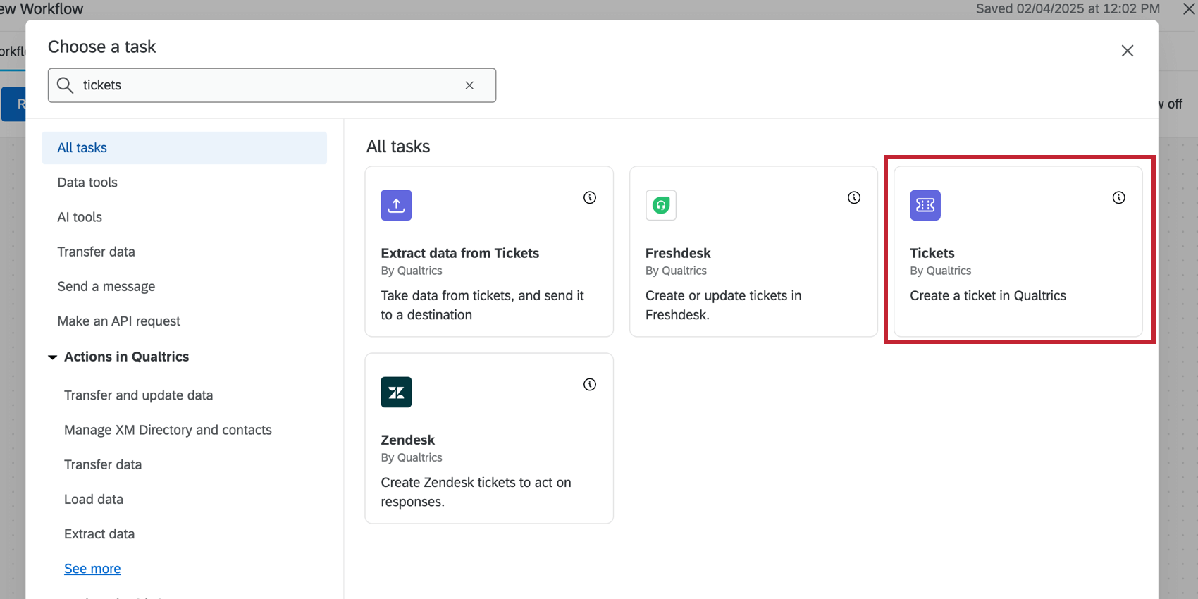 selecting the tickets task