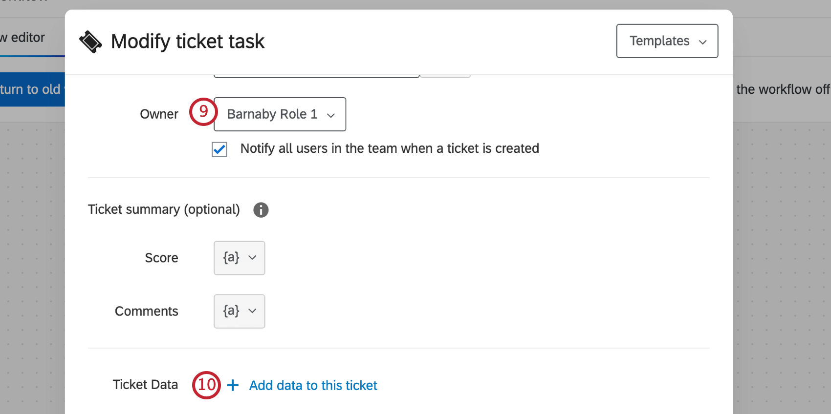 Ticket data in ticket task