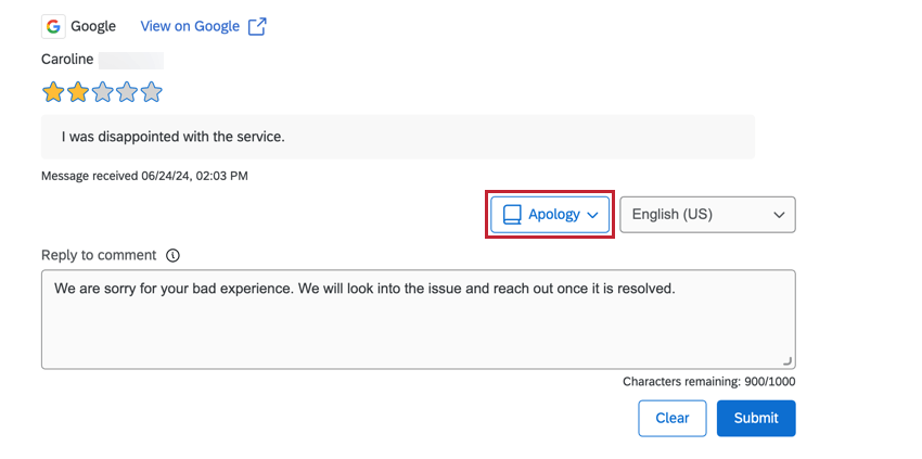 The message template dropdown highlighted.