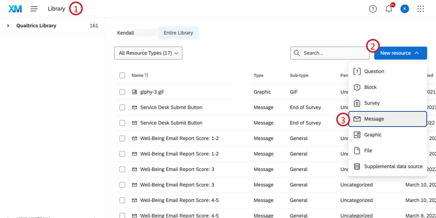 Hinzufügen einer Nachricht aus der Bibliothek