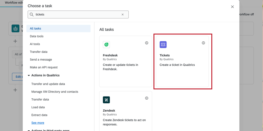 Lattività TICKET dal menu di selezione delle attività