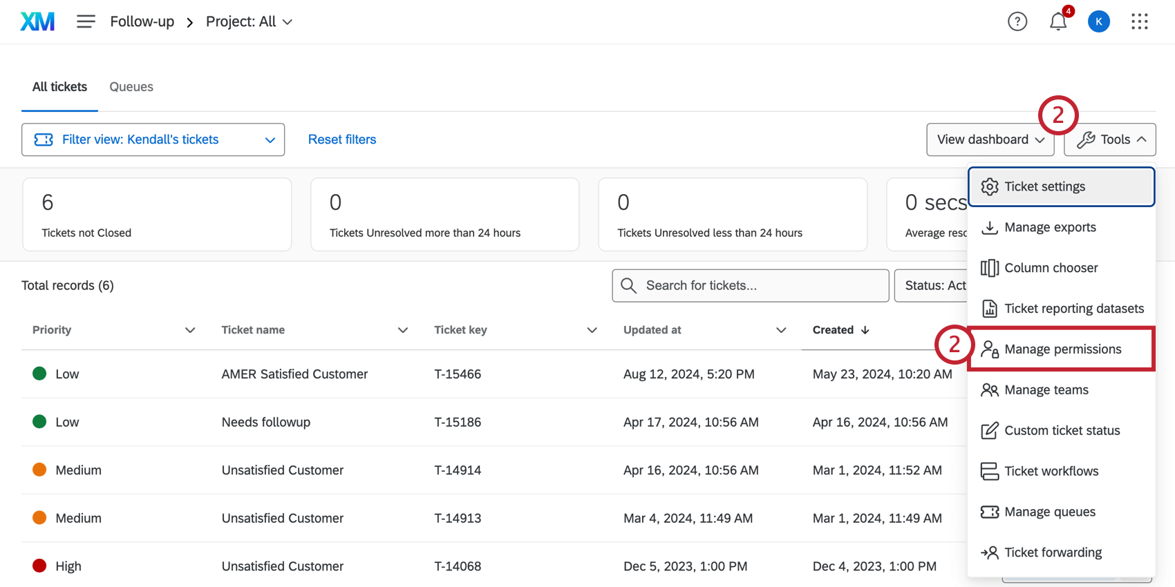 selecting manage permissions from the tools menu