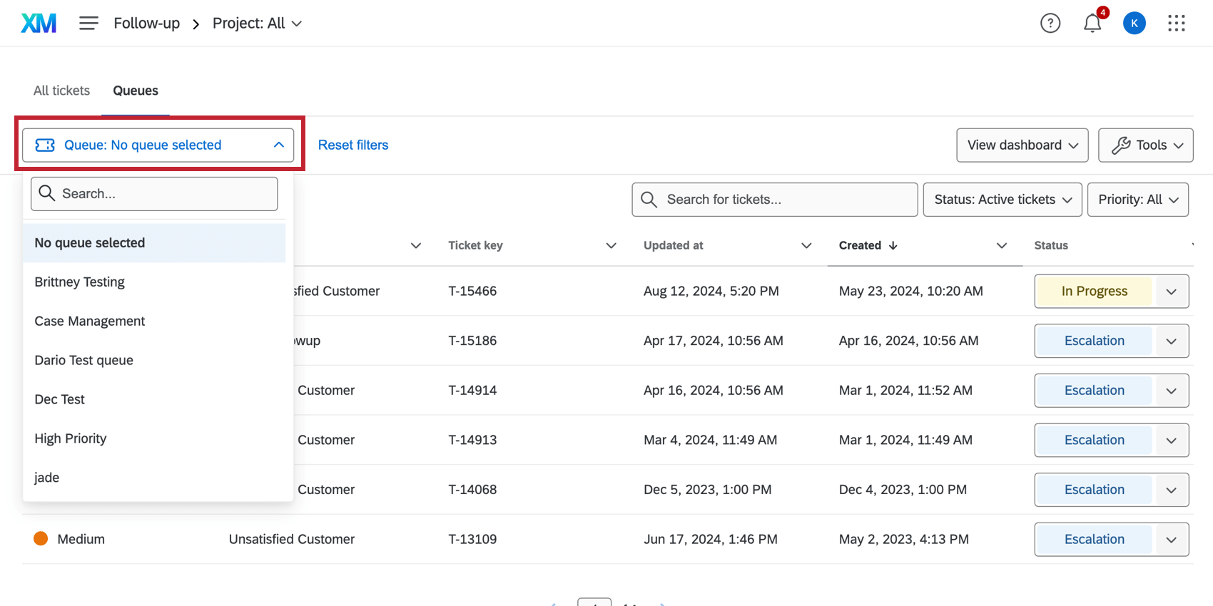 Dropdown-Liste Ticket mit der Option, eine neue der zuvor erstellten Klicks zu erstellen