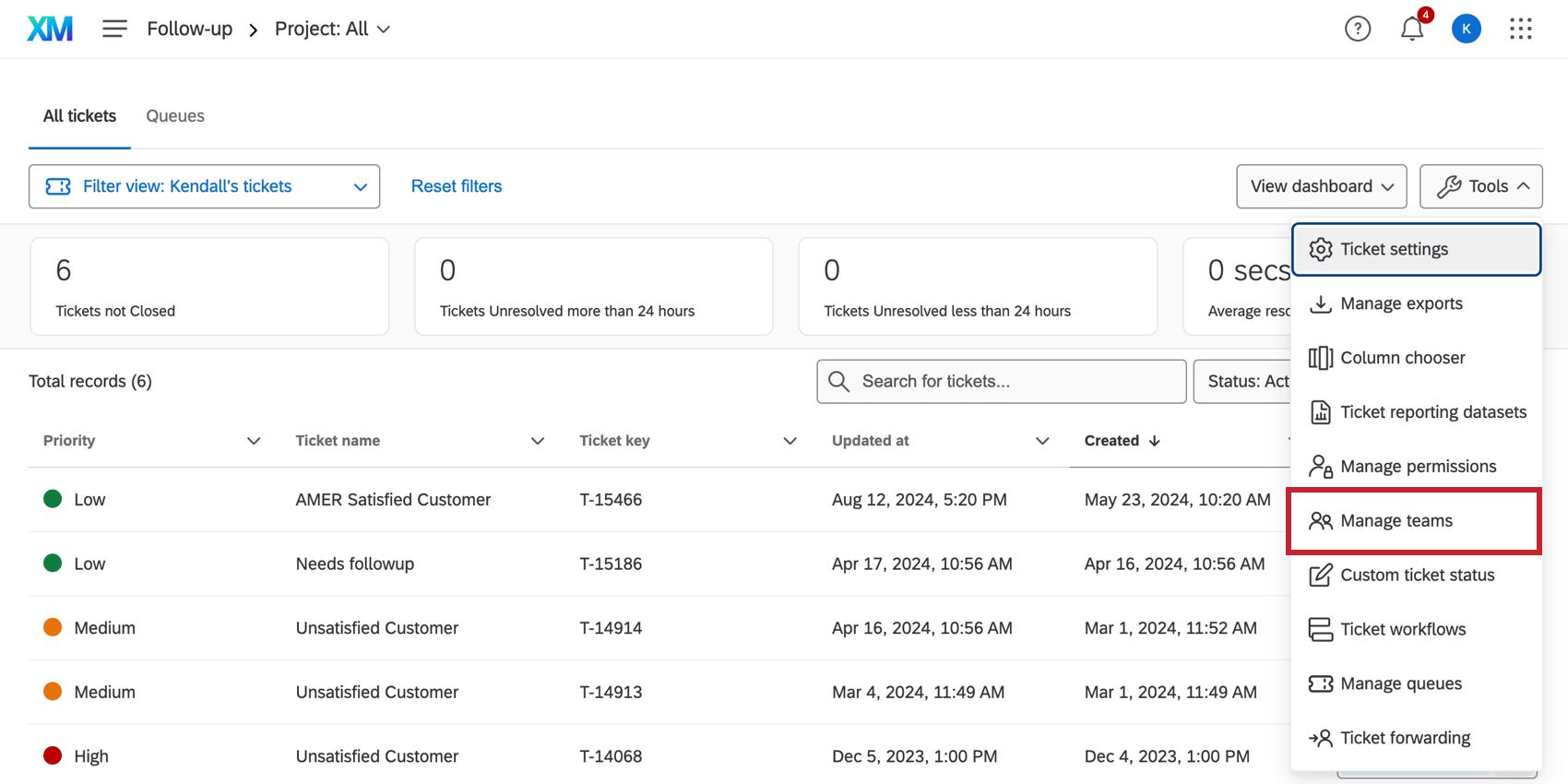 Manage teams from the tools dropdown