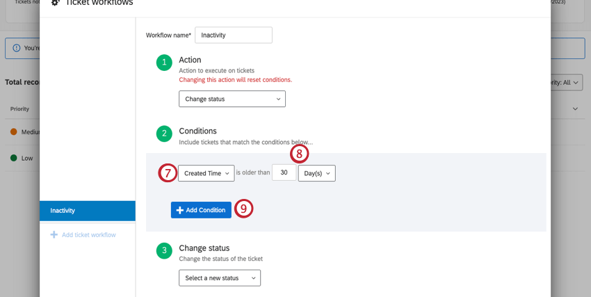 Definir condições agora que a ação está selecionada