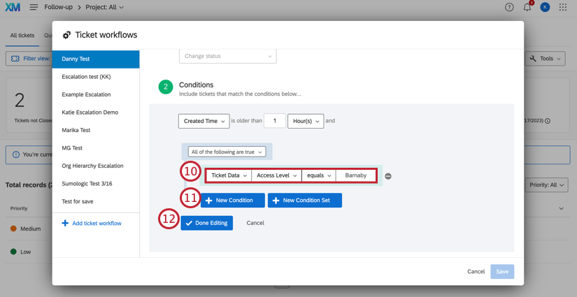 Definir condições agora que a ação está selecionada