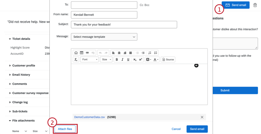 Send email from ticket