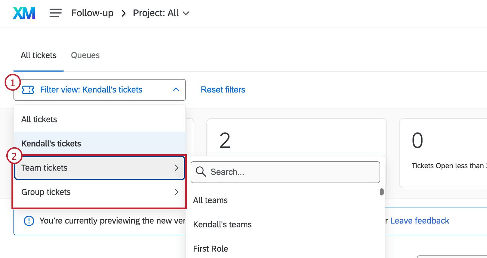 Filtrez les tickets par équipe et par groupe