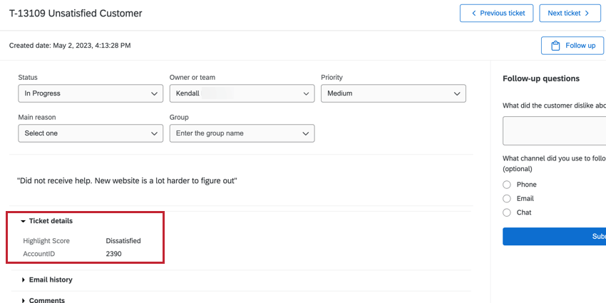 In the Ticket Data section, ticket data shows up in multiple columns.