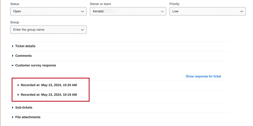Deux réponses sous la section des réponses à lenquête client du ticket