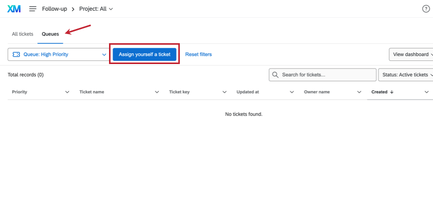 キューから自分にチケットを割り当てる