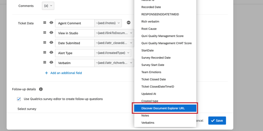 URL des Dokument-Explorers in Ticket ermitteln