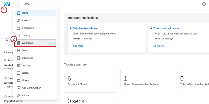 cuenta de Qualtrics con flujos de trabajo destacados