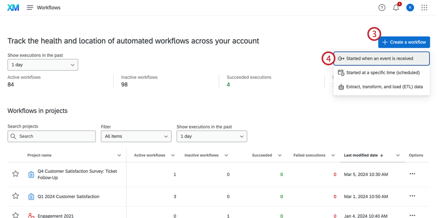 Einen Workflow anlegen, wenn ein Ereignis empfangen wird