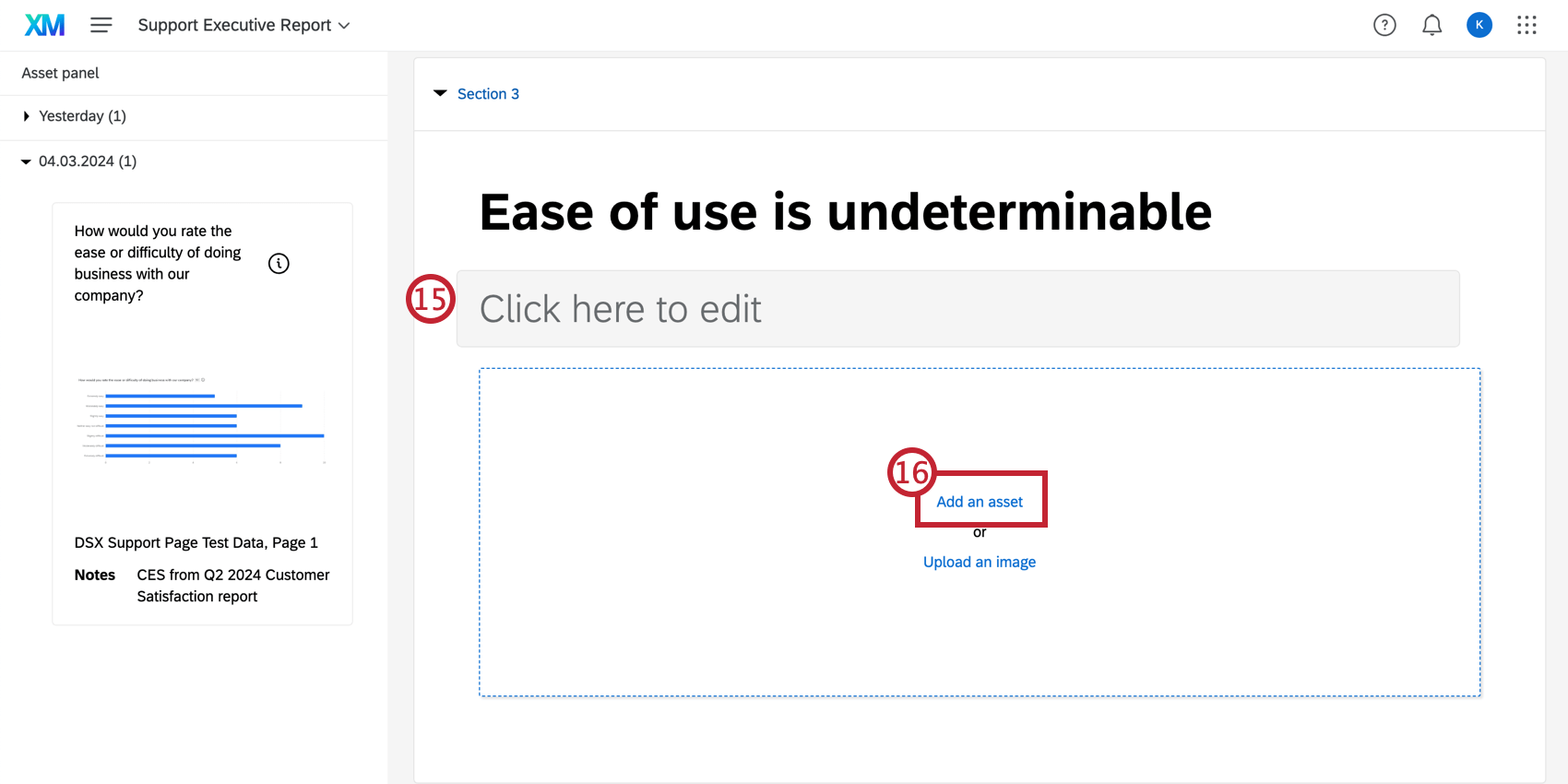 Aggiungere un pulsante Asset in fondo a una sezione
