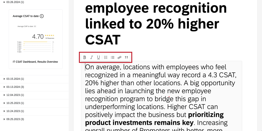 Rich content editor bewegt den Mauszeiger über Visualisierung