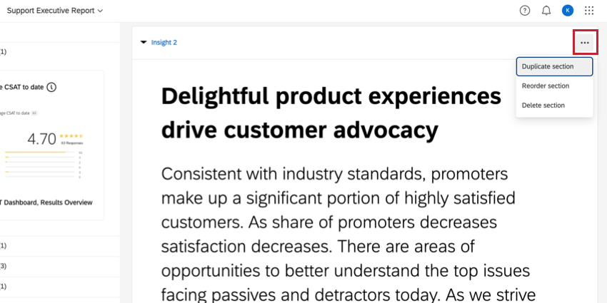 Menu a tre punti nellangolo superiore destro della sezione