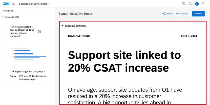 Riassunto esecutivo evidenziato nella parte superiore del report