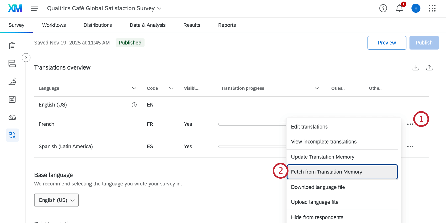 Option Abrufen aus dem Translation Memory
