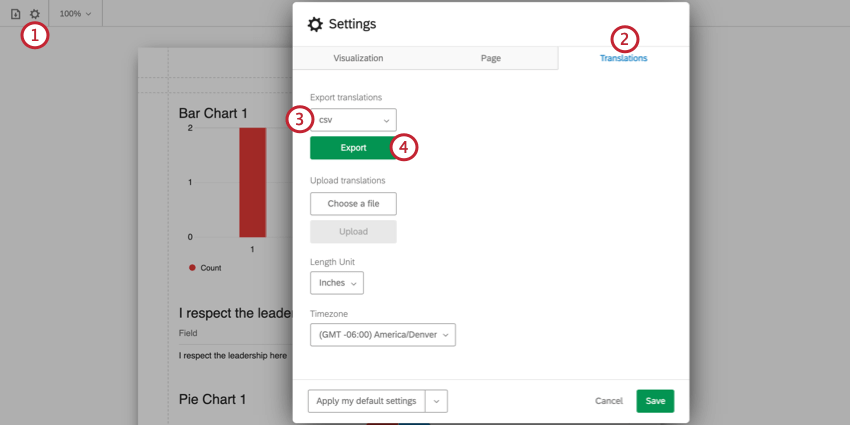 longlet de traduction des options du rapport global