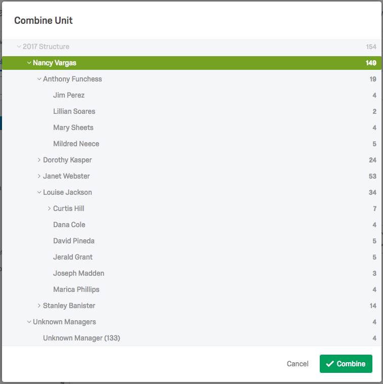 Ventana de combinación de unidades