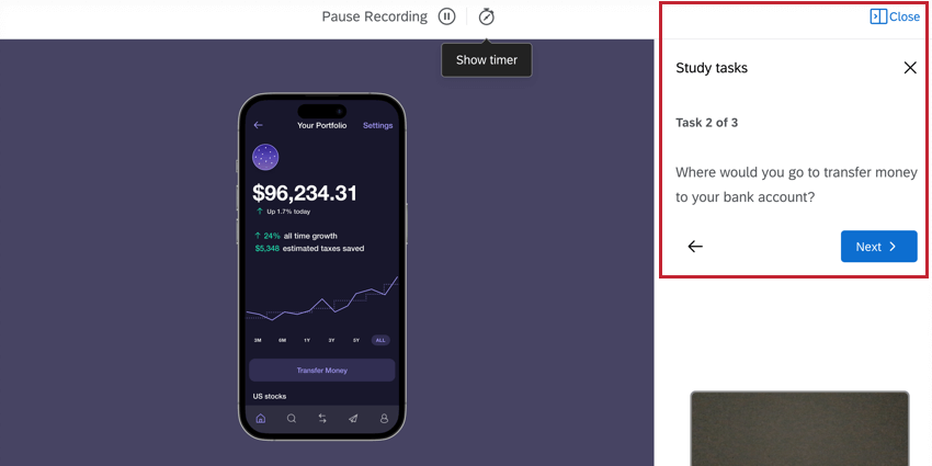 Highlights the area where you interact with tasks
