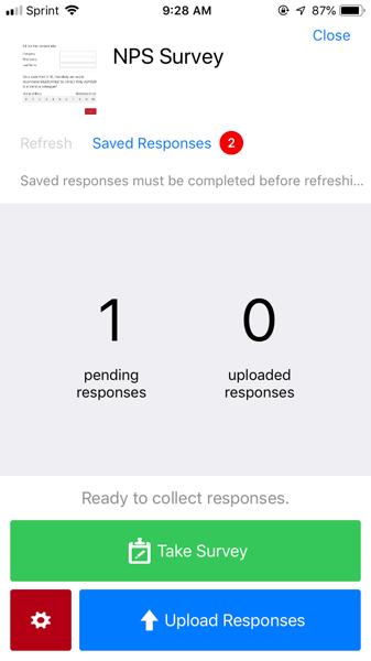 immagine della schermata del sondaggio nellapp offline
