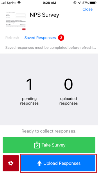 image of the upload responses button