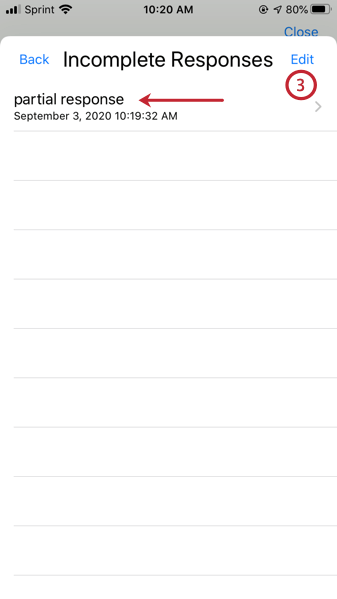 tapping edit and then selecting the responses to upload