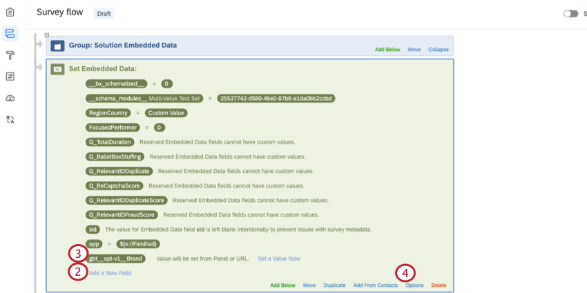 Embedded data block with add a new field option