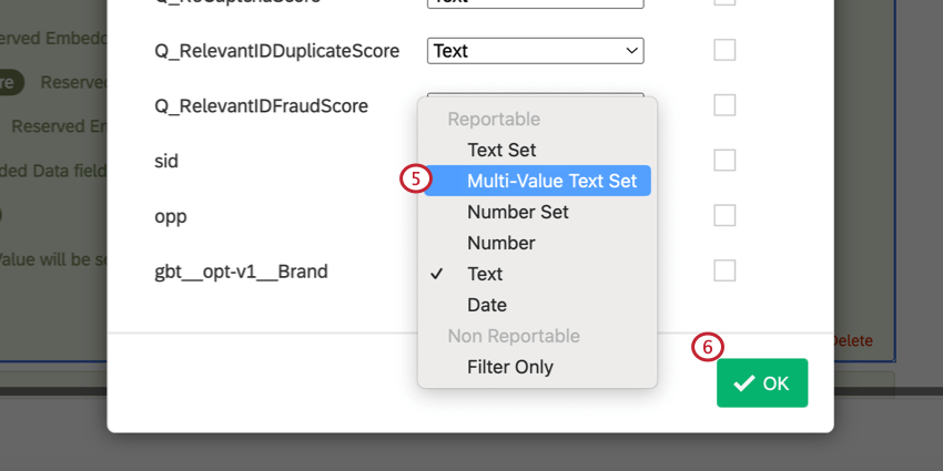 Field type drop down