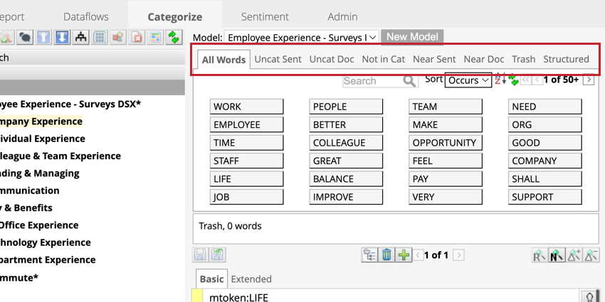 Highlights the key word tabs