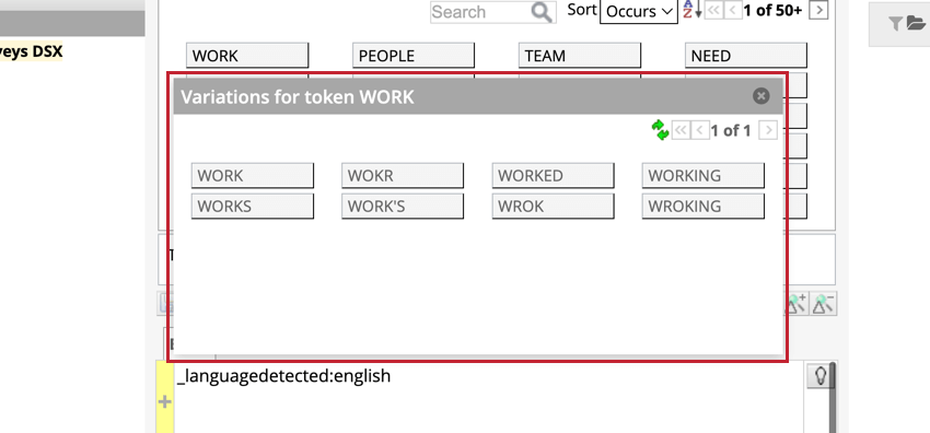 Shows the variations of key words menu