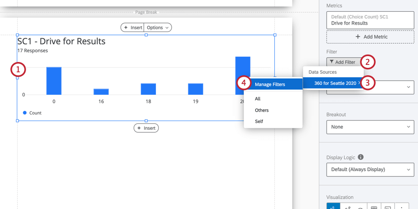 the filter selection dropdown menu
