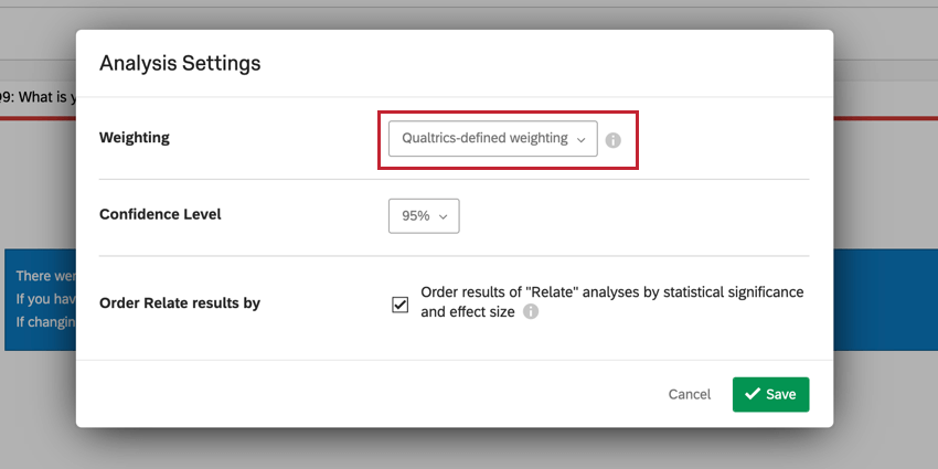 the weighting option in analysis settings