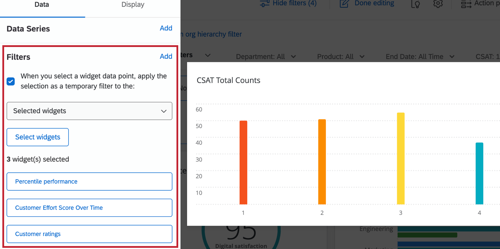 The filtering section of the widget configuration