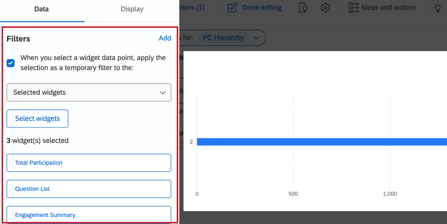 Filtering section of EX dashboard widget configuration