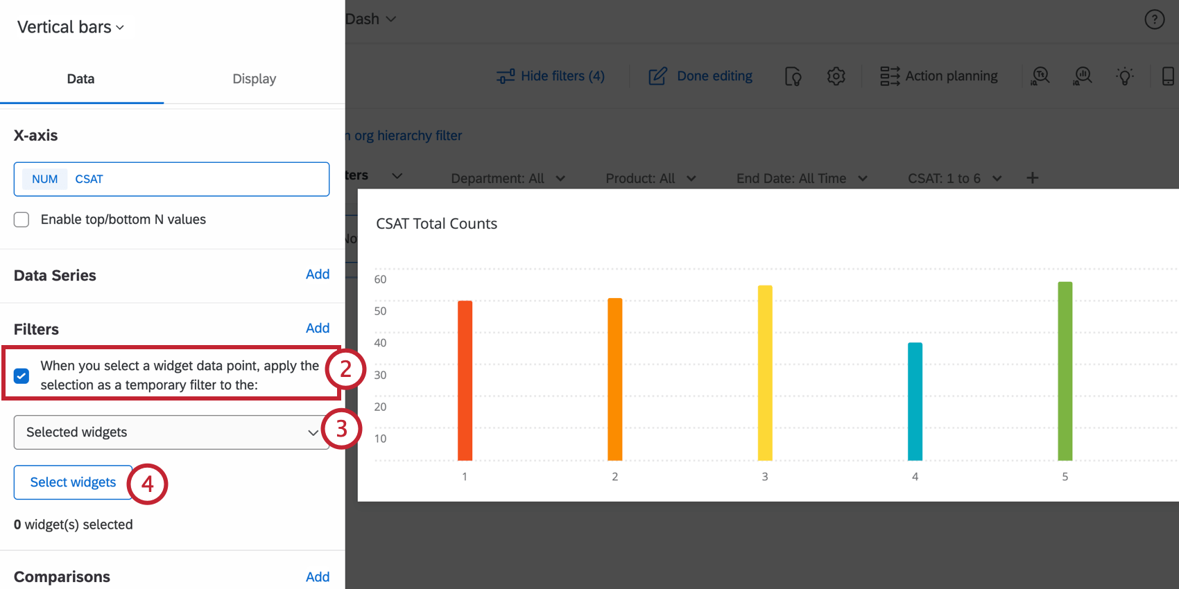 The filters in the widget with Select Widgets highlighted