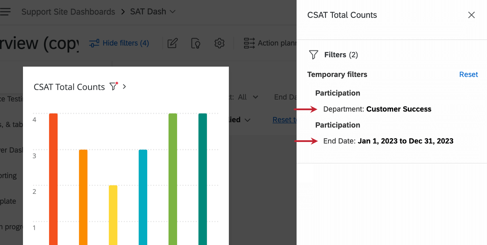 Filtri temporanei multipli applicati allo stesso widget, visualizzati nel menu Filtri