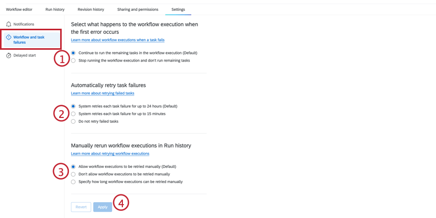 the workflow and task failures tab