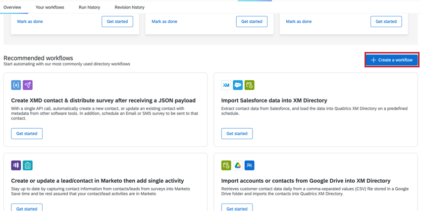 Create a workflow button highlighted