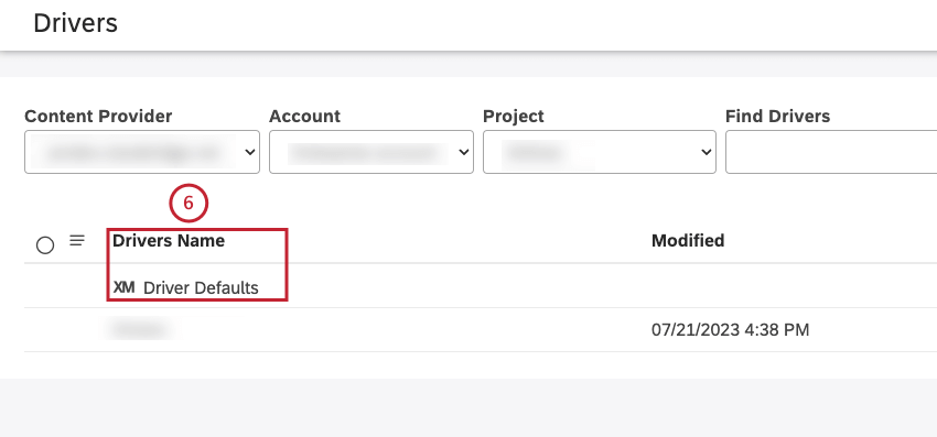 Locate XM Driver Defaults in the table on the Drivers page in the Drivers Name column