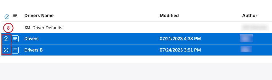 Select the checkbox beside each of the drivers that you want to share to share more than one driver at once