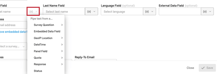 image de la tâche Répertoire XM montrant le menu Texte inséré sélectionné
