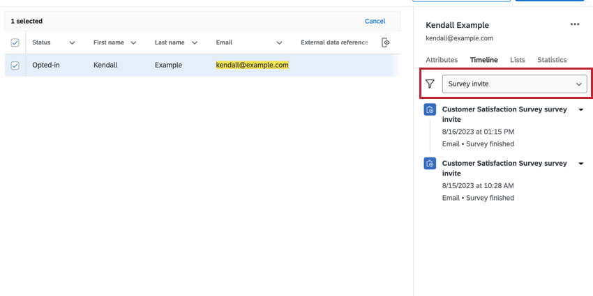 Filter for timeline view underneath the timeline tab