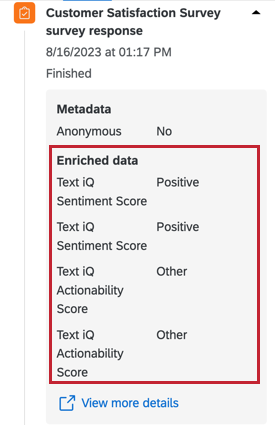 Highlights the list of enriched data in the data section that can be accessed by clicking on the touchpoint