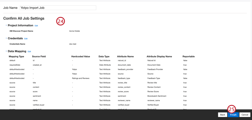 Confirm all job settings then click finish